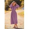 imagePRETTYGARDEN Womens 2026 Spring Fall Midi Dress Casual Long Sleeve V Neck Swiss Dot Pleated A Line Flowy DressesPurple