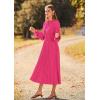 imagePRETTYGARDEN Womens 2026 Spring Fall Midi Dress Casual Long Sleeve V Neck Swiss Dot Pleated A Line Flowy DressesRose Pink