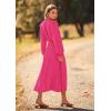 imagePRETTYGARDEN Womens 2026 Spring Fall Midi Dress Casual Long Sleeve V Neck Swiss Dot Pleated A Line Flowy DressesRose Pink