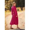 imagePRETTYGARDEN Womens 2026 Spring Fall Midi Dress Casual Long Sleeve V Neck Swiss Dot Pleated A Line Flowy DressesRose Red