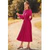 imagePRETTYGARDEN Womens 2026 Spring Fall Midi Dress Casual Long Sleeve V Neck Swiss Dot Pleated A Line Flowy DressesRose Red