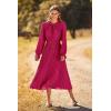 imagePRETTYGARDEN Womens 2026 Spring Fall Midi Dress Casual Long Sleeve V Neck Swiss Dot Pleated A Line Flowy DressesRose Red