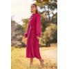 imagePRETTYGARDEN Womens 2026 Spring Fall Midi Dress Casual Long Sleeve V Neck Swiss Dot Pleated A Line Flowy DressesRose Red