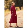 imagePRETTYGARDEN Womens 2026 Spring Fall Midi Dress Casual Long Sleeve V Neck Swiss Dot Pleated A Line Flowy DressesWine Red