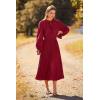 imagePRETTYGARDEN Womens 2026 Spring Fall Midi Dress Casual Long Sleeve V Neck Swiss Dot Pleated A Line Flowy DressesWine Red