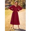imagePRETTYGARDEN Womens 2026 Spring Fall Midi Dress Casual Long Sleeve V Neck Swiss Dot Pleated A Line Flowy DressesWine Red