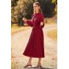 imagePRETTYGARDEN Womens 2026 Spring Fall Midi Dress Casual Long Sleeve V Neck Swiss Dot Pleated A Line Flowy DressesWine Red