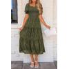 imagePRETTYGARDEN Womens 2026 Summer Casual Midi Dresses Square Neck Short Sleeve Smocked A Line Floral Flowy Elegant Boho DressArmy Green
