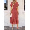 imagePRETTYGARDEN Womens 2026 Summer Casual Midi Dresses Square Neck Short Sleeve Smocked A Line Floral Flowy Elegant Boho DressBean Paste Red