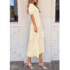 imagePRETTYGARDEN Womens 2026 Summer Casual Midi Dresses Square Neck Short Sleeve Smocked A Line Floral Flowy Elegant Boho DressBeige