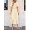 imagePRETTYGARDEN Womens 2026 Summer Casual Midi Dresses Square Neck Short Sleeve Smocked A Line Floral Flowy Elegant Boho DressBeige