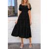 imagePRETTYGARDEN Womens 2026 Summer Casual Midi Dresses Square Neck Short Sleeve Smocked A Line Floral Flowy Elegant Boho DressBlack
