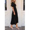 imagePRETTYGARDEN Womens 2026 Summer Casual Midi Dresses Square Neck Short Sleeve Smocked A Line Floral Flowy Elegant Boho DressBlack
