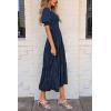 imagePRETTYGARDEN Womens 2026 Summer Casual Midi Dresses Square Neck Short Sleeve Smocked A Line Floral Flowy Elegant Boho DressDark Blue