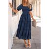imagePRETTYGARDEN Womens 2026 Summer Casual Midi Dresses Square Neck Short Sleeve Smocked A Line Floral Flowy Elegant Boho DressDark Blue