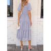 imagePRETTYGARDEN Womens 2026 Summer Casual Midi Dresses Square Neck Short Sleeve Smocked A Line Floral Flowy Elegant Boho DressGrey Blue