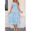 imagePRETTYGARDEN Womens 2026 Summer Casual Midi Dresses Square Neck Short Sleeve Smocked A Line Floral Flowy Elegant Boho DressLight Blue