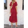 imagePRETTYGARDEN Womens 2026 Summer Casual Midi Dresses Square Neck Short Sleeve Smocked A Line Floral Flowy Elegant Boho DressRed