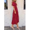 imagePRETTYGARDEN Womens 2026 Summer Casual Midi Dresses Square Neck Short Sleeve Smocked A Line Floral Flowy Elegant Boho DressRed