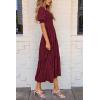 imagePRETTYGARDEN Womens 2026 Summer Casual Midi Dresses Square Neck Short Sleeve Smocked A Line Floral Flowy Elegant Boho DressWine Red