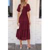 imagePRETTYGARDEN Womens 2026 Summer Casual Midi Dresses Square Neck Short Sleeve Smocked A Line Floral Flowy Elegant Boho DressWine Red