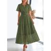 imagePRETTYGARDEN Womens 2026 Summer Maxi Dress Short Sleeve V Neck Hollow Out Eyelet A Line Long Flowy Beach Vacation DressesArmy Green