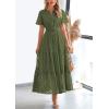 imagePRETTYGARDEN Womens 2026 Summer Maxi Dress Short Sleeve V Neck Hollow Out Eyelet A Line Long Flowy Beach Vacation DressesArmy Green