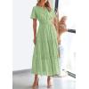 imagePRETTYGARDEN Womens 2026 Summer Maxi Dress Short Sleeve V Neck Hollow Out Eyelet A Line Long Flowy Beach Vacation DressesBean Green