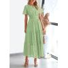 imagePRETTYGARDEN Womens 2026 Summer Maxi Dress Short Sleeve V Neck Hollow Out Eyelet A Line Long Flowy Beach Vacation DressesBean Green