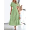 imagePRETTYGARDEN Womens 2026 Summer Maxi Dress Short Sleeve V Neck Hollow Out Eyelet A Line Long Flowy Beach Vacation DressesBean Green