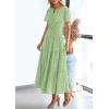 imagePRETTYGARDEN Womens 2026 Summer Maxi Dress Short Sleeve V Neck Hollow Out Eyelet A Line Long Flowy Beach Vacation DressesBean Green