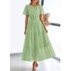 imagePRETTYGARDEN Womens 2026 Summer Maxi Dress Short Sleeve V Neck Hollow Out Eyelet A Line Long Flowy Beach Vacation DressesBean Green