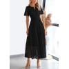 imagePRETTYGARDEN Womens 2026 Summer Maxi Dress Short Sleeve V Neck Hollow Out Eyelet A Line Long Flowy Beach Vacation DressesBlack
