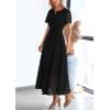 imagePRETTYGARDEN Womens 2026 Summer Maxi Dress Short Sleeve V Neck Hollow Out Eyelet A Line Long Flowy Beach Vacation DressesBlack