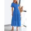 imagePRETTYGARDEN Womens 2026 Summer Maxi Dress Short Sleeve V Neck Hollow Out Eyelet A Line Long Flowy Beach Vacation DressesBlue