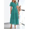 imagePRETTYGARDEN Womens 2026 Summer Maxi Dress Short Sleeve V Neck Hollow Out Eyelet A Line Long Flowy Beach Vacation DressesBlue Green