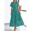 imagePRETTYGARDEN Womens 2026 Summer Maxi Dress Short Sleeve V Neck Hollow Out Eyelet A Line Long Flowy Beach Vacation DressesBlue Green