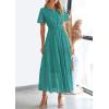 imagePRETTYGARDEN Womens 2026 Summer Maxi Dress Short Sleeve V Neck Hollow Out Eyelet A Line Long Flowy Beach Vacation DressesBlue Green
