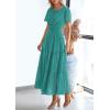 imagePRETTYGARDEN Womens 2026 Summer Maxi Dress Short Sleeve V Neck Hollow Out Eyelet A Line Long Flowy Beach Vacation DressesBlue Green