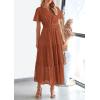 imagePRETTYGARDEN Womens 2026 Summer Maxi Dress Short Sleeve V Neck Hollow Out Eyelet A Line Long Flowy Beach Vacation DressesBrick Red