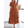imagePRETTYGARDEN Womens 2026 Summer Maxi Dress Short Sleeve V Neck Hollow Out Eyelet A Line Long Flowy Beach Vacation DressesBrick Red