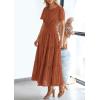imagePRETTYGARDEN Womens 2026 Summer Maxi Dress Short Sleeve V Neck Hollow Out Eyelet A Line Long Flowy Beach Vacation DressesBrick Red