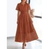 imagePRETTYGARDEN Womens 2026 Summer Maxi Dress Short Sleeve V Neck Hollow Out Eyelet A Line Long Flowy Beach Vacation DressesBrick Red