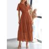 imagePRETTYGARDEN Womens 2026 Summer Maxi Dress Short Sleeve V Neck Hollow Out Eyelet A Line Long Flowy Beach Vacation DressesBrick Red