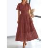 imagePRETTYGARDEN Womens 2026 Summer Maxi Dress Short Sleeve V Neck Hollow Out Eyelet A Line Long Flowy Beach Vacation DressesBrown Red