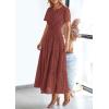 imagePRETTYGARDEN Womens 2026 Summer Maxi Dress Short Sleeve V Neck Hollow Out Eyelet A Line Long Flowy Beach Vacation DressesBrown Red