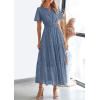 imagePRETTYGARDEN Womens 2026 Summer Maxi Dress Short Sleeve V Neck Hollow Out Eyelet A Line Long Flowy Beach Vacation DressesDusty Blue
