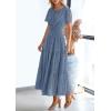 imagePRETTYGARDEN Womens 2026 Summer Maxi Dress Short Sleeve V Neck Hollow Out Eyelet A Line Long Flowy Beach Vacation DressesDusty Blue