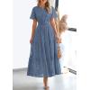 imagePRETTYGARDEN Womens 2026 Summer Maxi Dress Short Sleeve V Neck Hollow Out Eyelet A Line Long Flowy Beach Vacation DressesDusty Blue