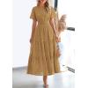 imagePRETTYGARDEN Womens 2026 Summer Maxi Dress Short Sleeve V Neck Hollow Out Eyelet A Line Long Flowy Beach Vacation DressesKhaki